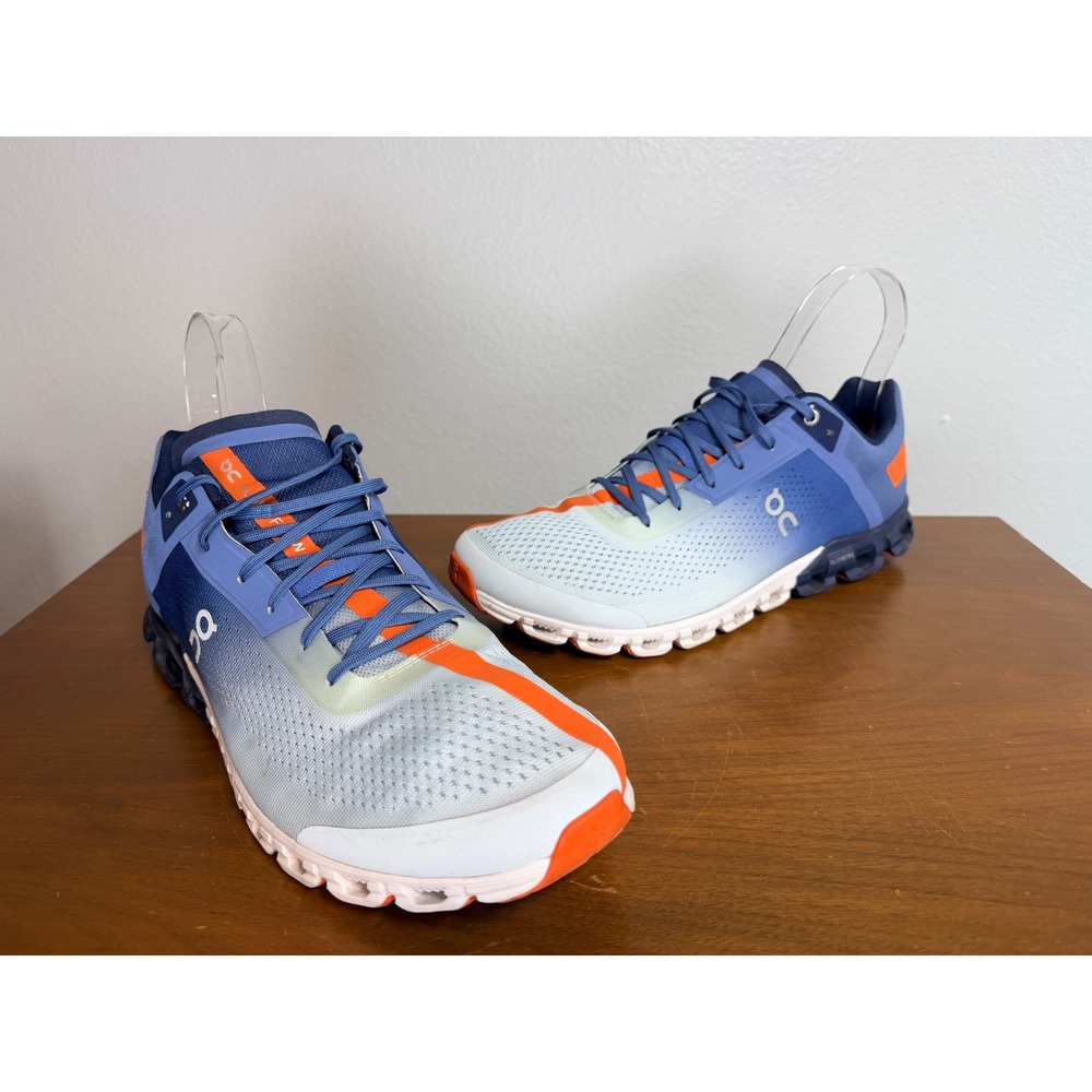 ON Cloudflow Running Shoes Mens 12.5 Blue Orange Stripe Athletic Sneakers